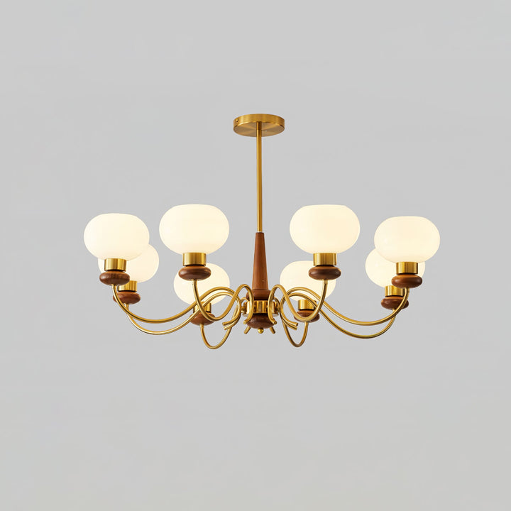 Riniena lampadario in ottone e legno con globo classico