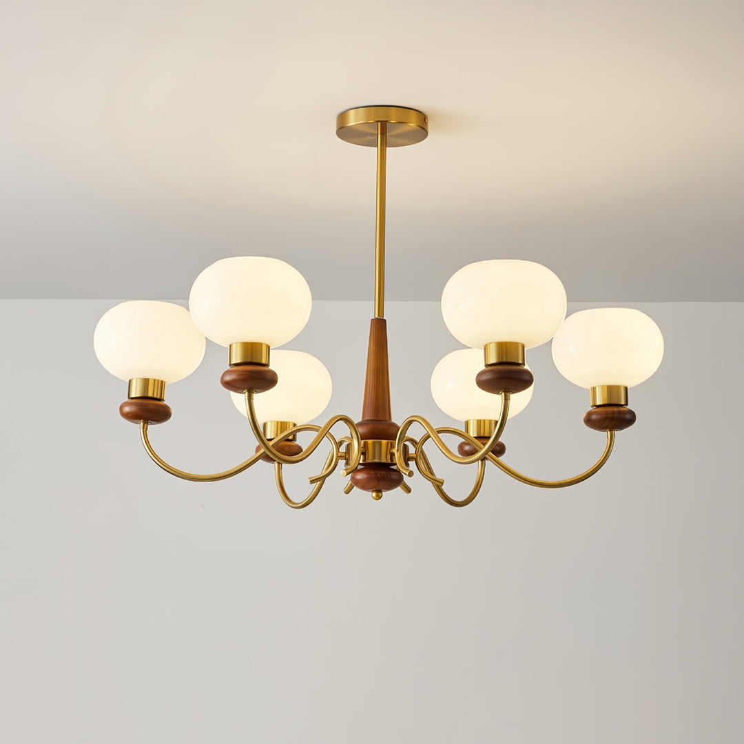 Riniena lampadario in ottone e legno con globo classico