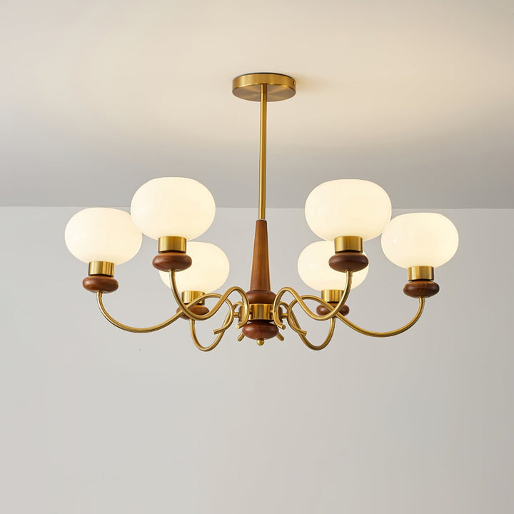 Riniena lampadario in ottone e legno con globo classico