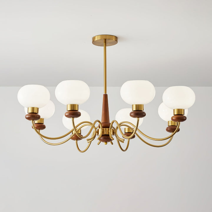 Riniena lampadario in ottone e legno con globo classico