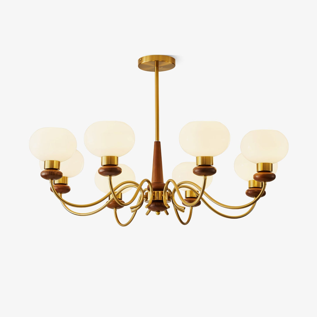 Riniena lampadario in ottone e legno con globo classico