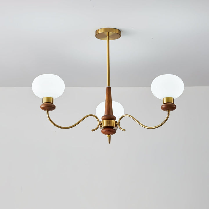 Riniena lampadario in ottone e legno con globo classico