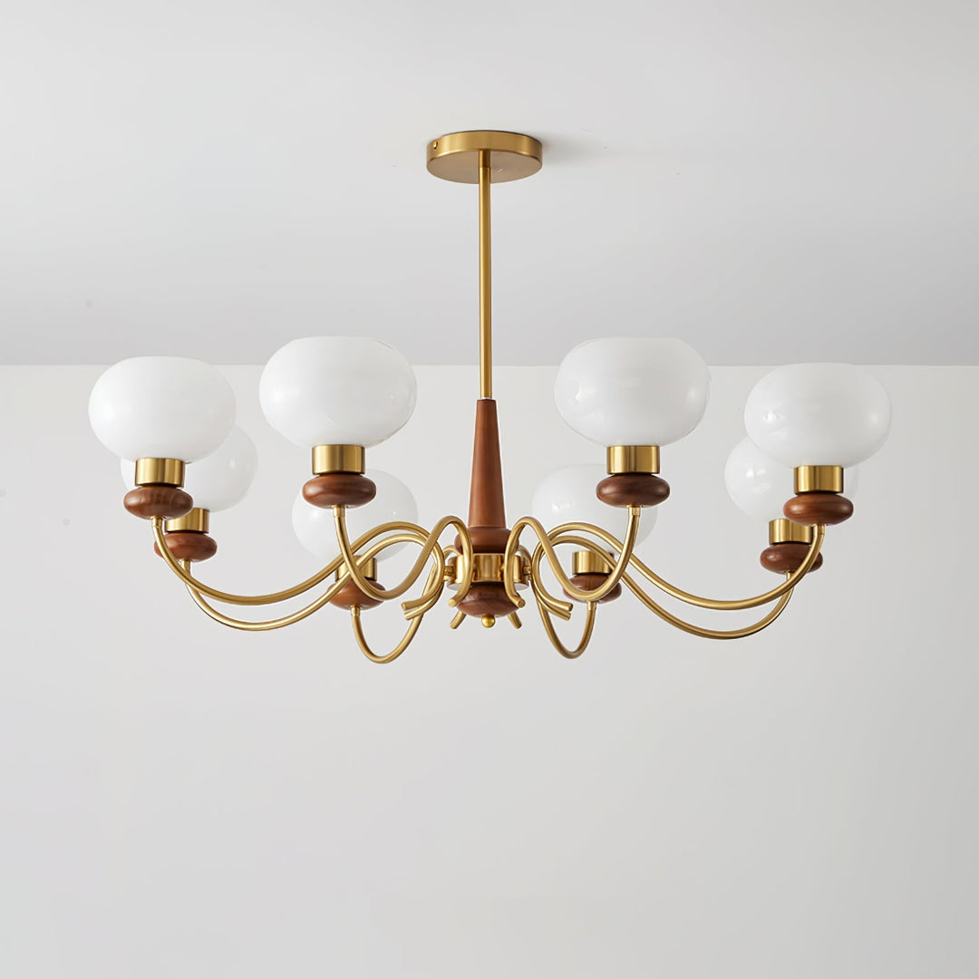 Riniena lampadario in ottone e legno con globo classico