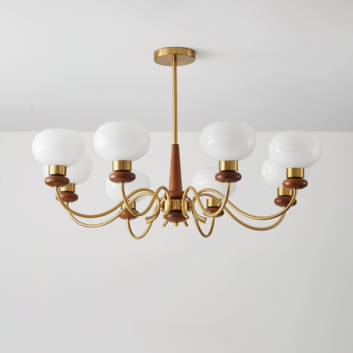 Riniena lampadario in ottone e legno con globo classico