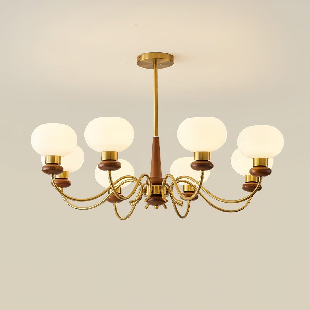Riniena lampadario in ottone e legno con globo classico
