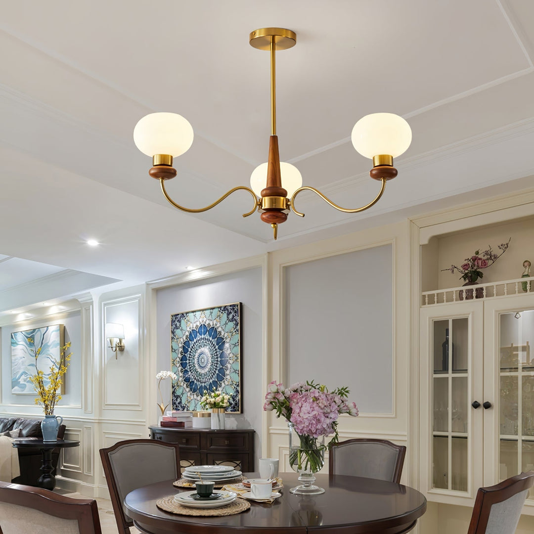 Riniena lampadario in ottone e legno con globo classico