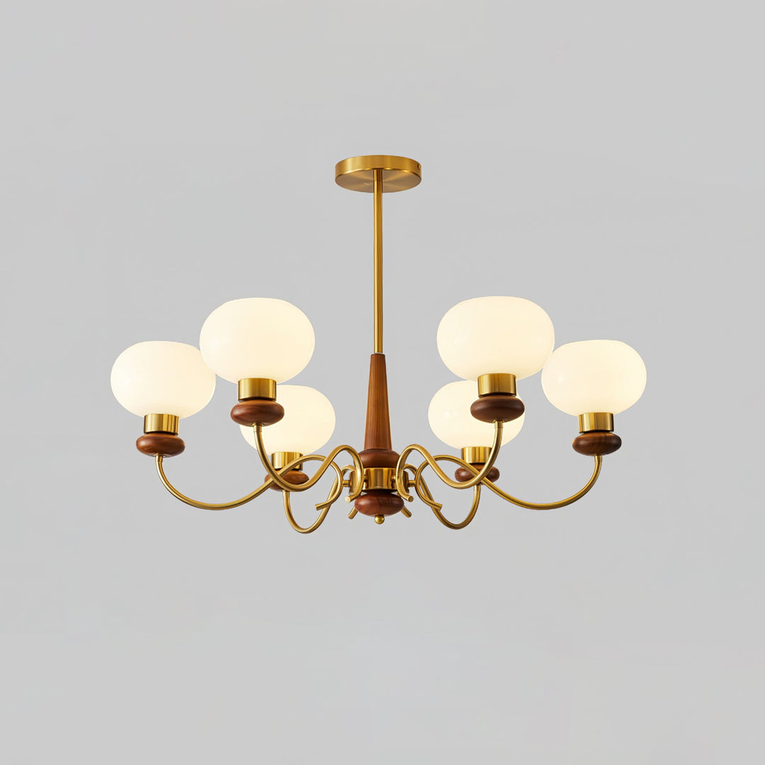 Riniena lampadario in ottone e legno con globo classico