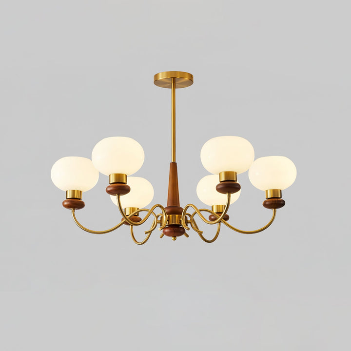 Riniena lampadario in ottone e legno con globo classico