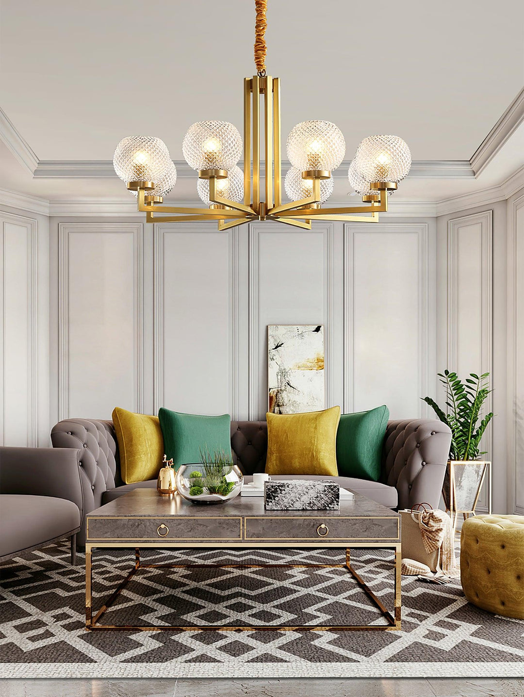 Velelissa lampadario in ottone con vetro a Righe
