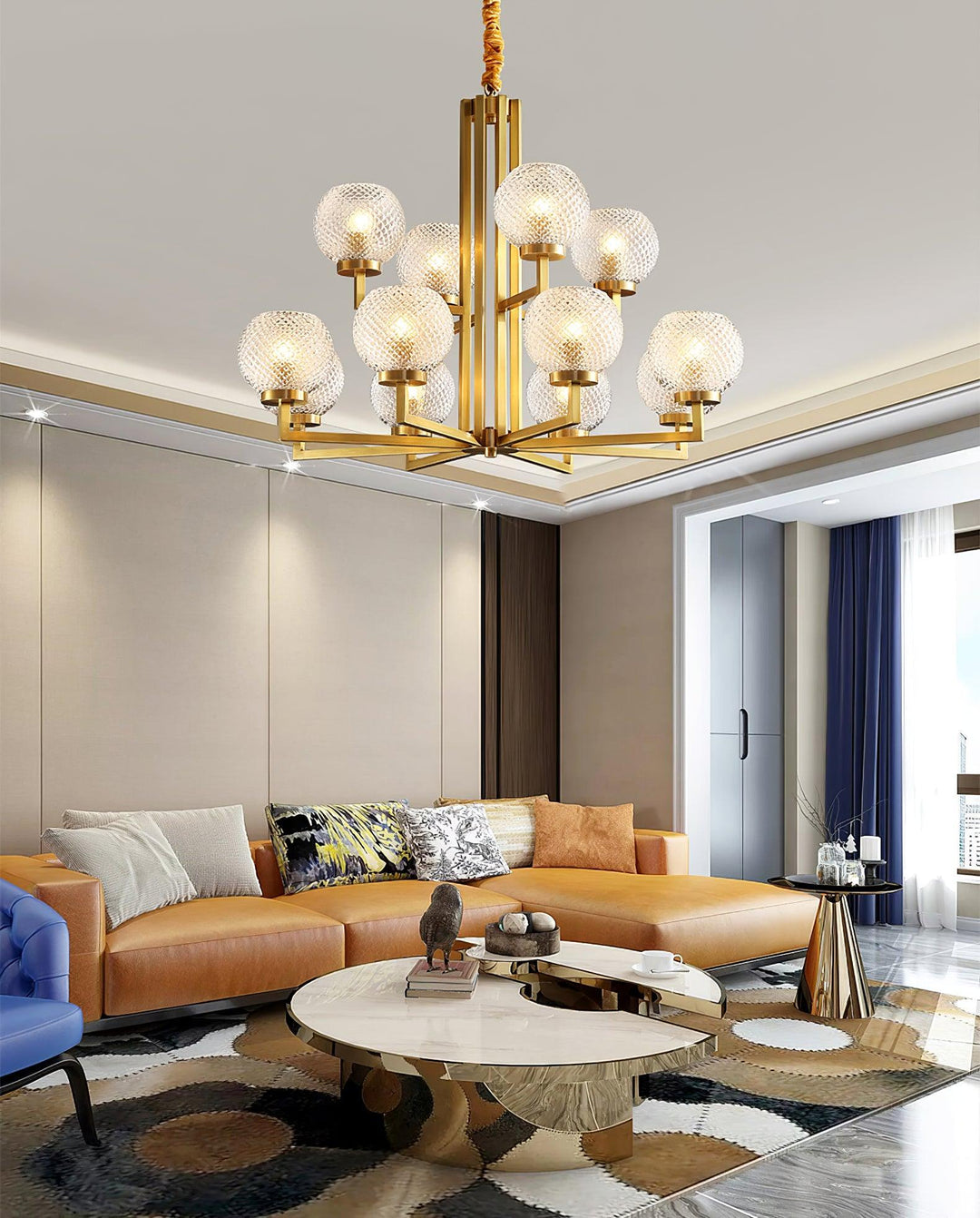 Velelissa lampadario in ottone con vetro a Righe