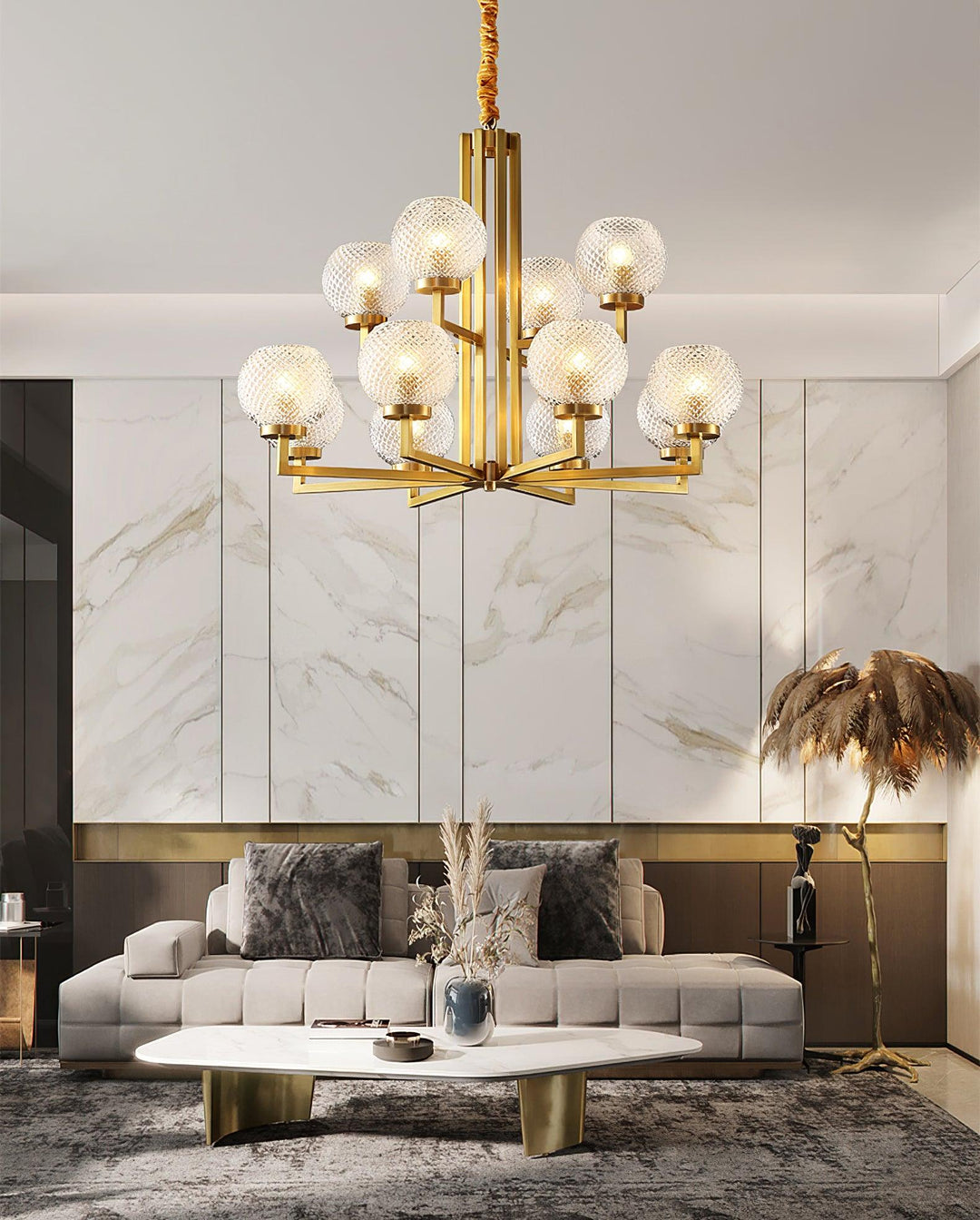 Velelissa lampadario in ottone con vetro a Righe