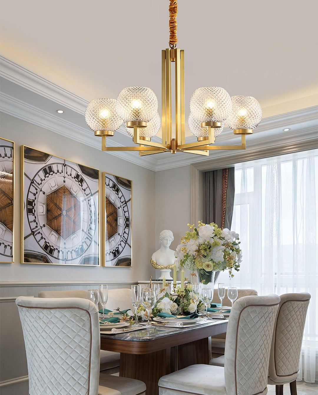 Velelissa lampadario in ottone con vetro a Righe