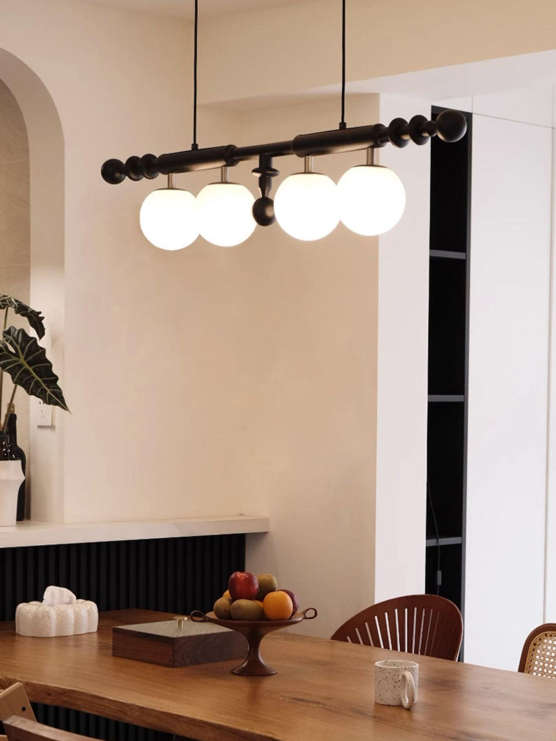 Elvalelle lampadario Colonna Romana legno di Noce vetro