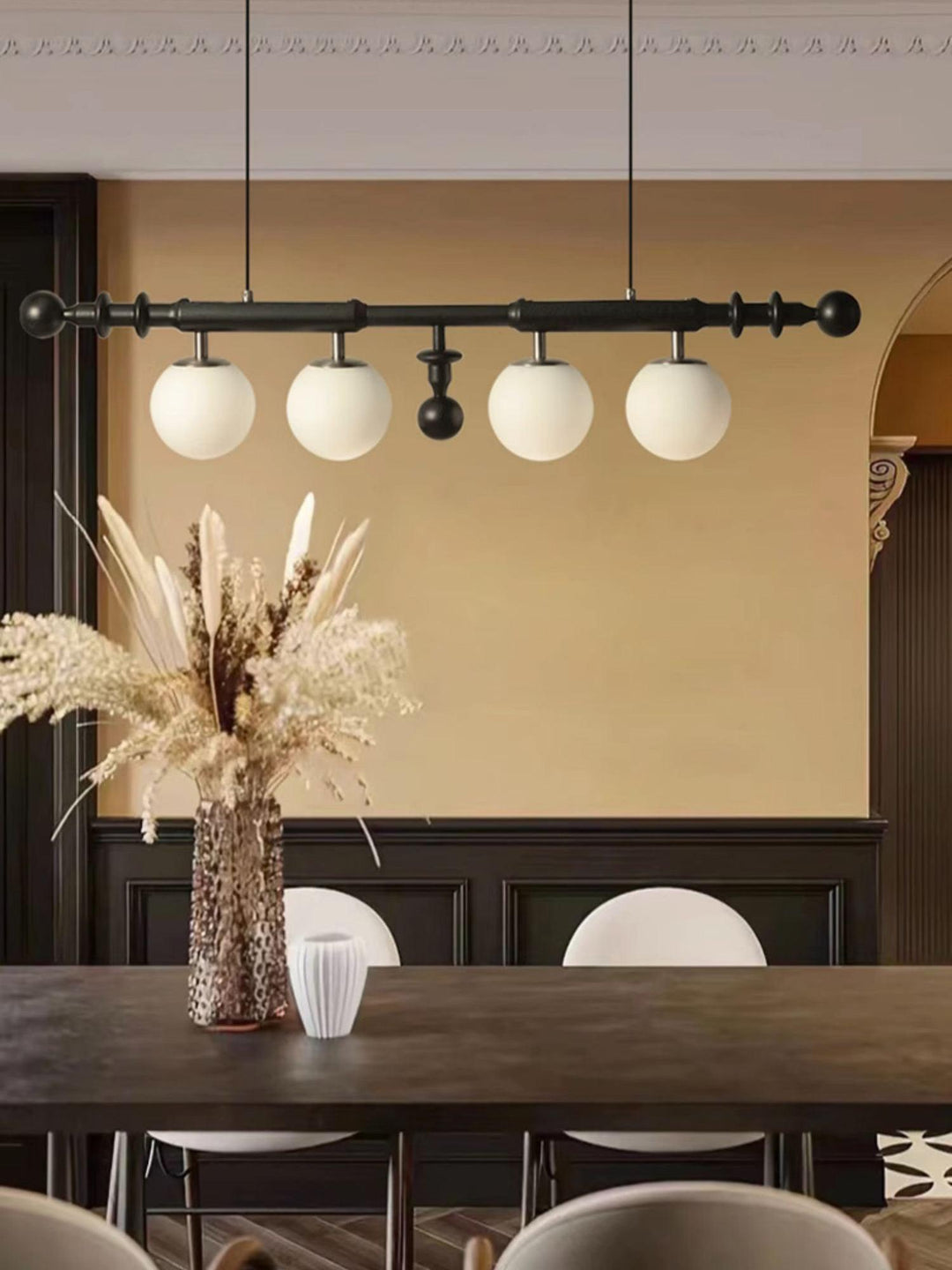 Elvalelle lampadario Colonna Romana legno di Noce vetro