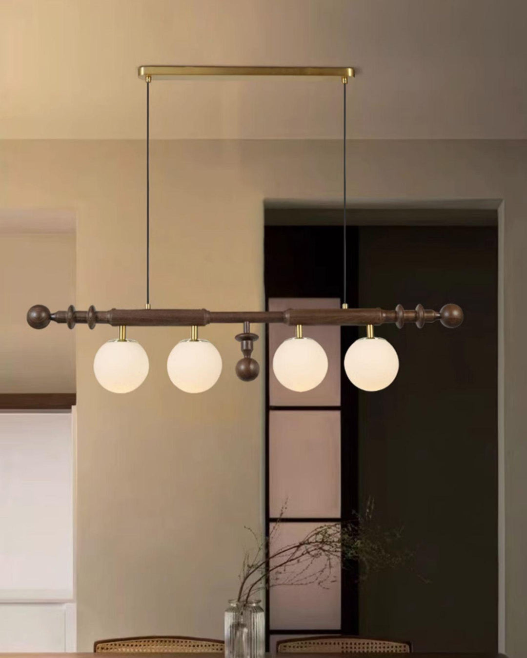 Elvalelle lampadario Colonna Romana legno di Noce vetro