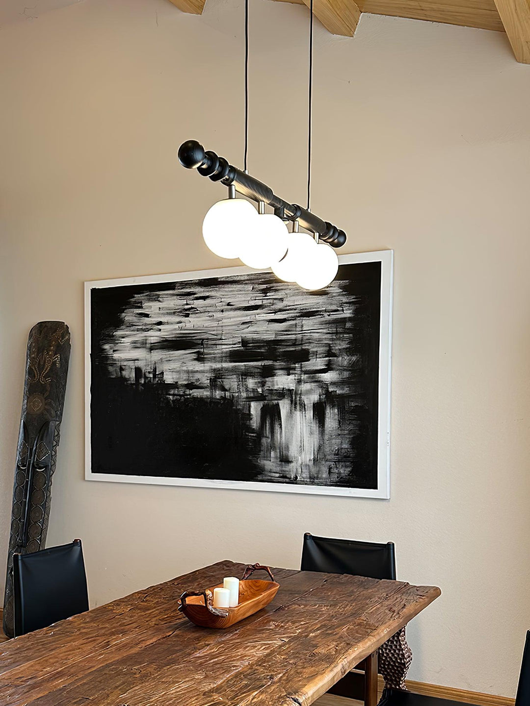 Elvalelle lampadario Colonna Romana legno di Noce vetro