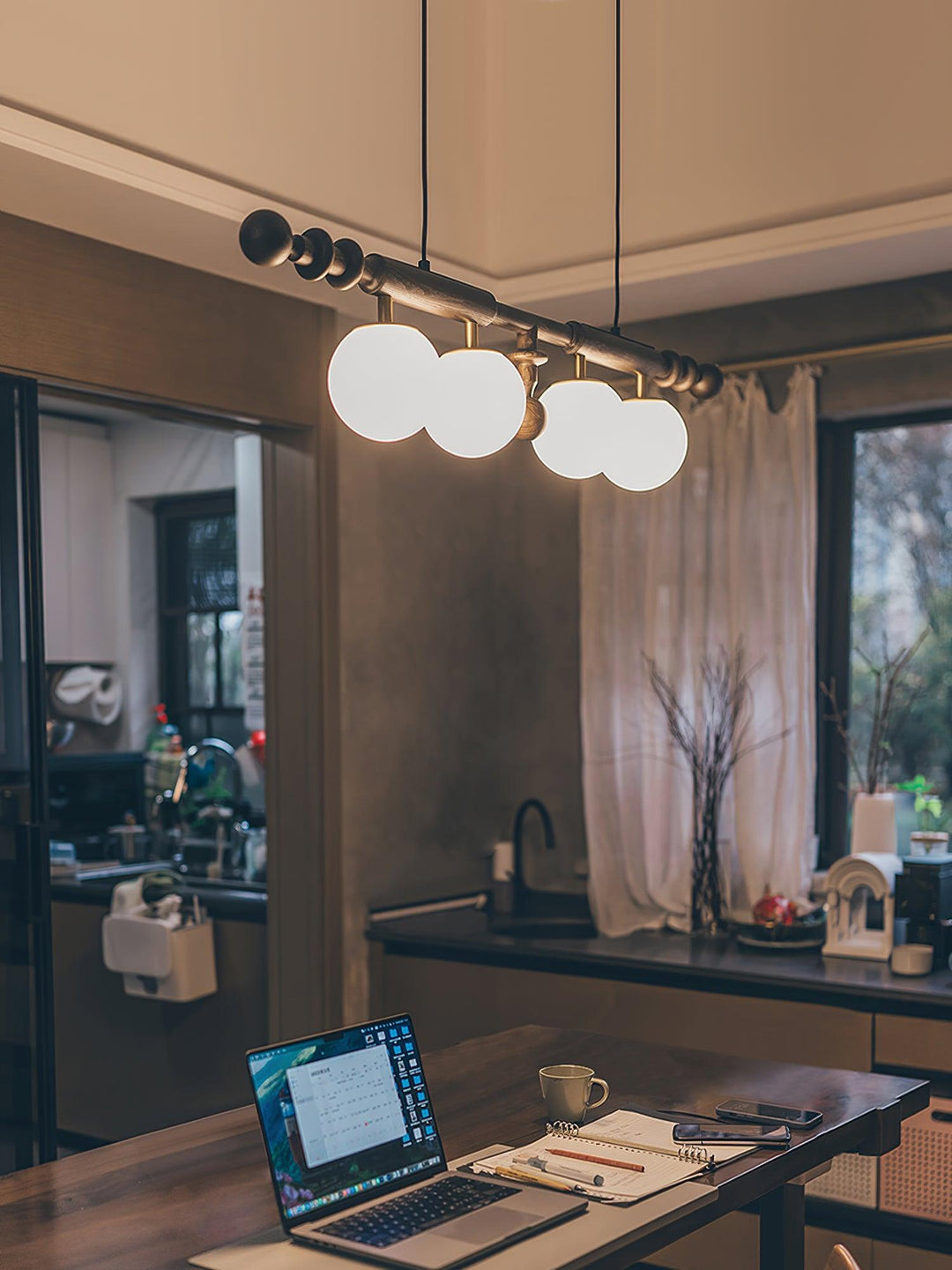 Elvalelle lampadario Colonna Romana legno di Noce vetro