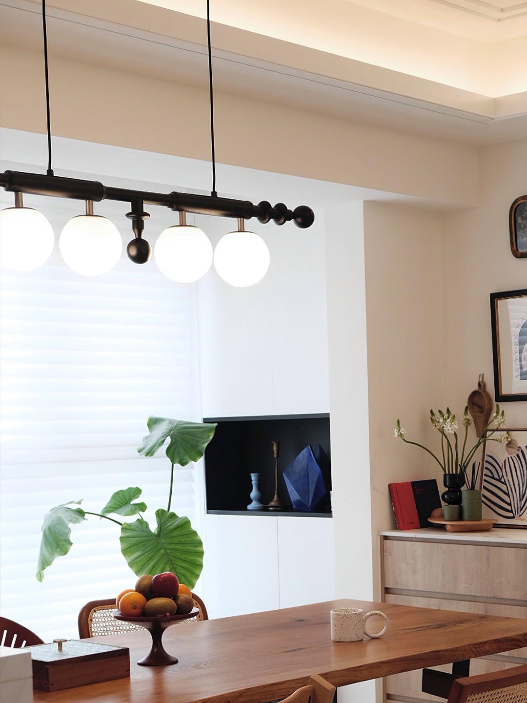 Elvalelle lampadario Colonna Romana legno di Noce vetro