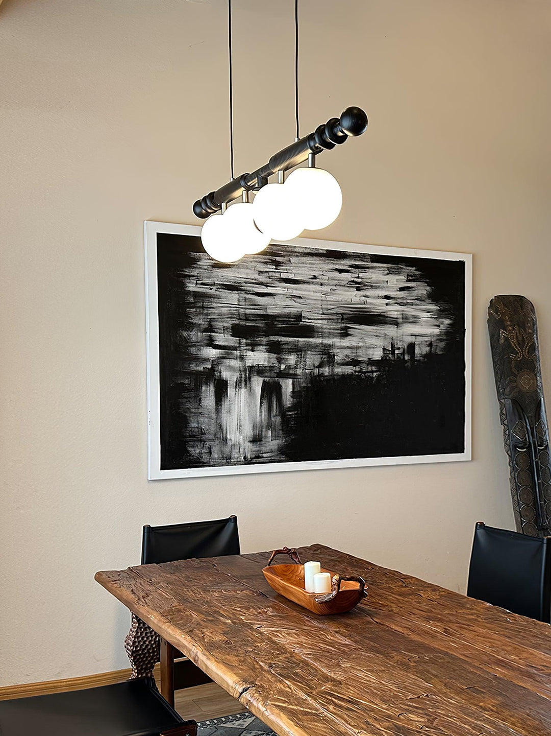 Elvalelle lampadario Colonna Romana legno di Noce vetro