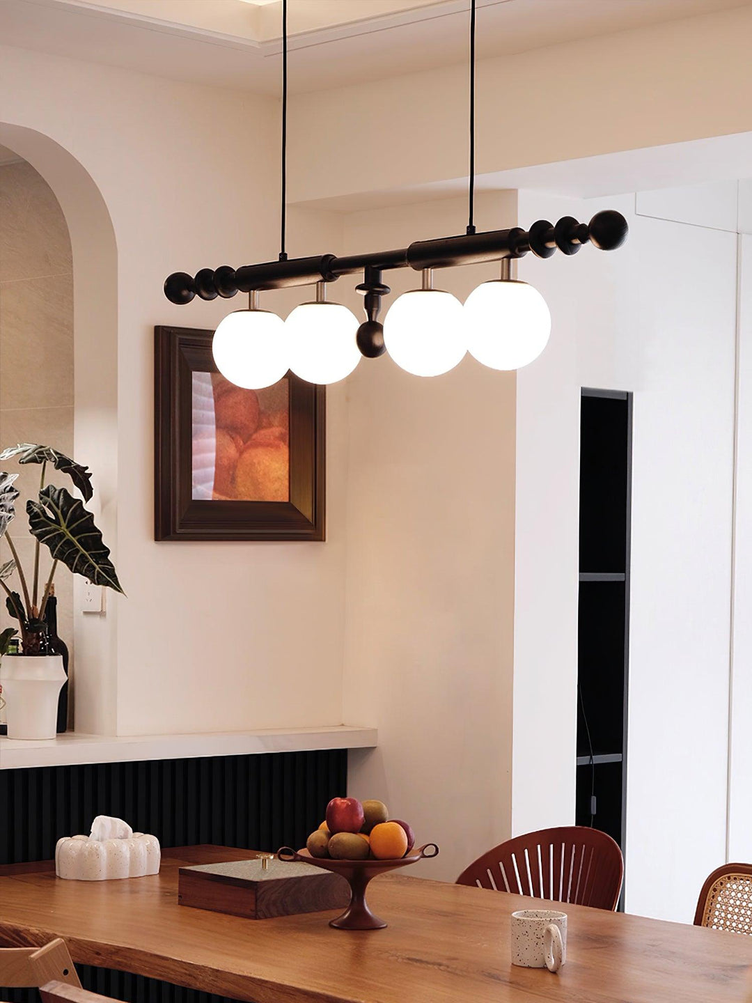 Elvalelle lampadario Colonna Romana legno di Noce vetro