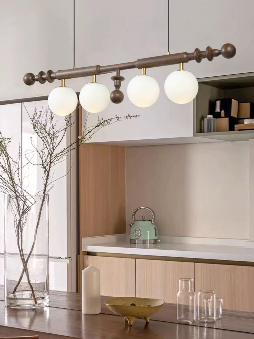 Elvalelle lampadario Colonna Romana legno di Noce vetro