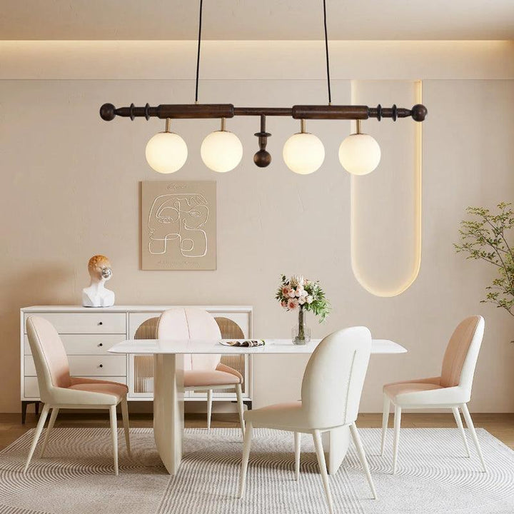 Elvalelle lampadario Colonna Romana legno di Noce vetro