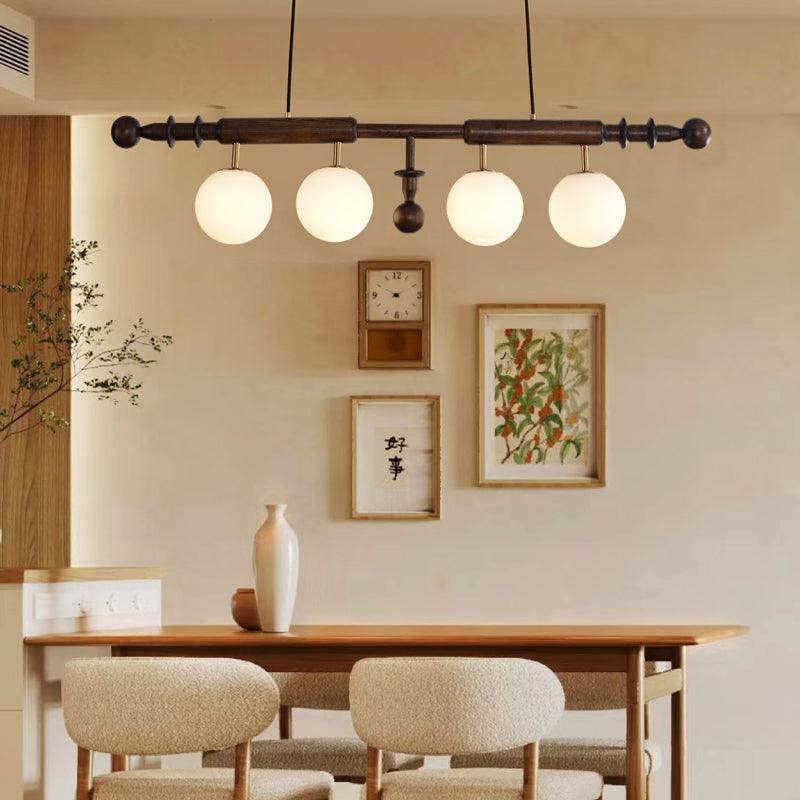 Elvalelle lampadario Colonna Romana legno di Noce vetro