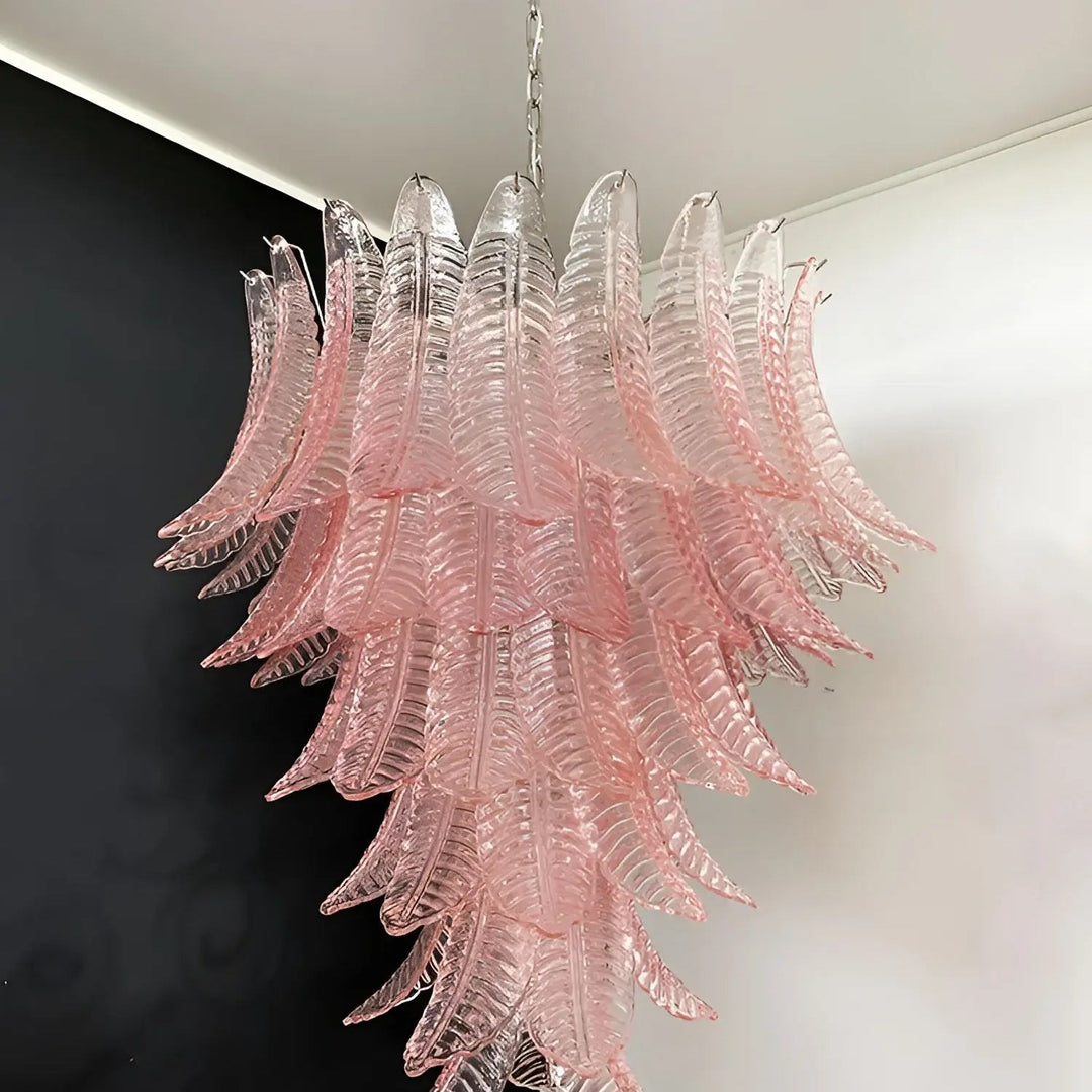 Liorisian lampadario Rosa Foglie in vetro di Murano Stratificato a Cascata romantico