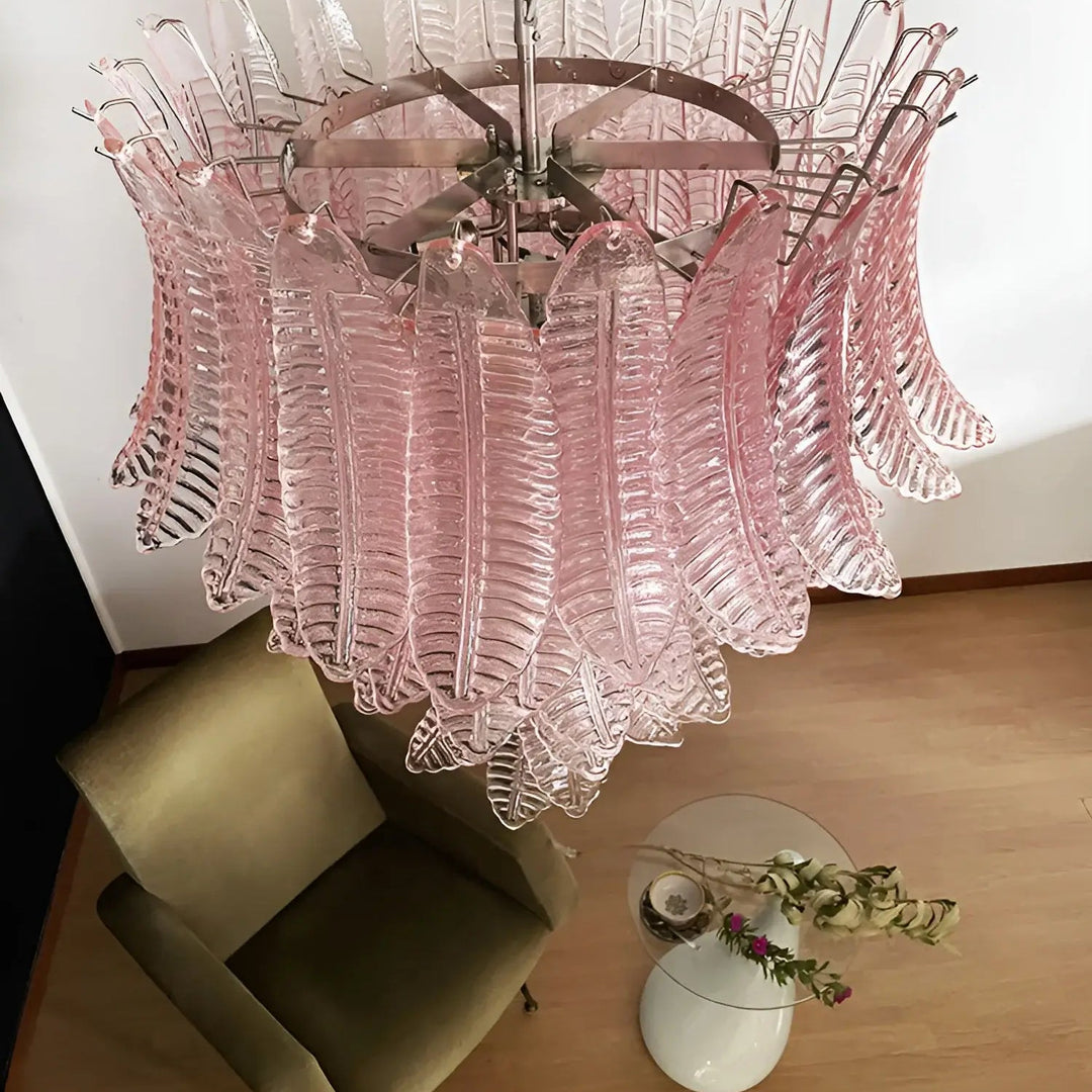 Liorisian lampadario Rosa Foglie in vetro di Murano Stratificato a Cascata romantico