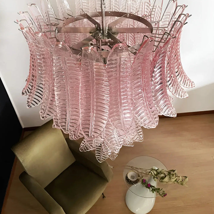Liorisian lampadario Rosa Foglie in vetro di Murano Stratificato a Cascata romantico