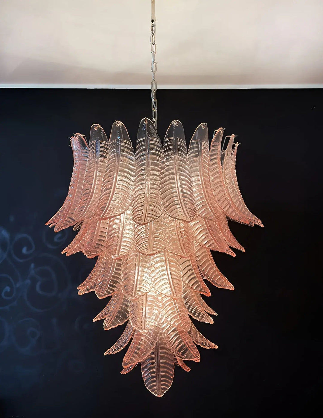 Liorisian lampadario Rosa Foglie in vetro di Murano Stratificato a Cascata romantico