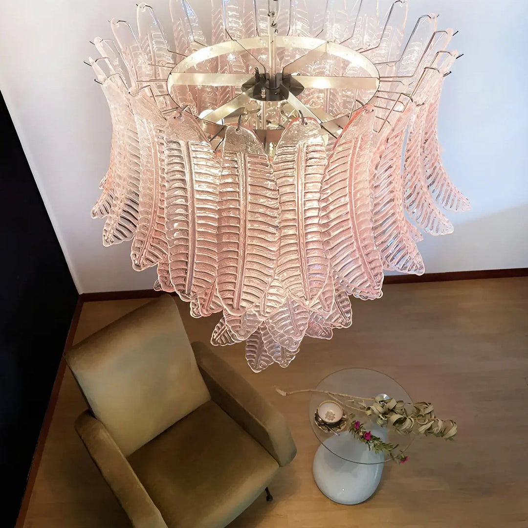 Liorisian lampadario Rosa Foglie in vetro di Murano Stratificato a Cascata romantico