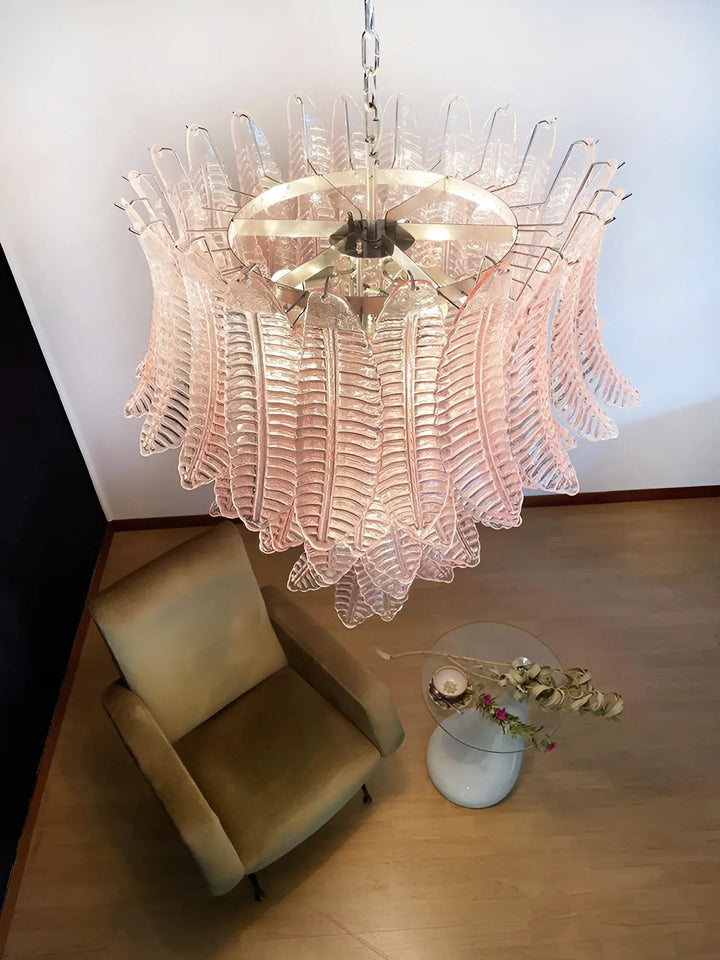 Liorisian lampadario Rosa Foglie in vetro di Murano Stratificato a Cascata romantico