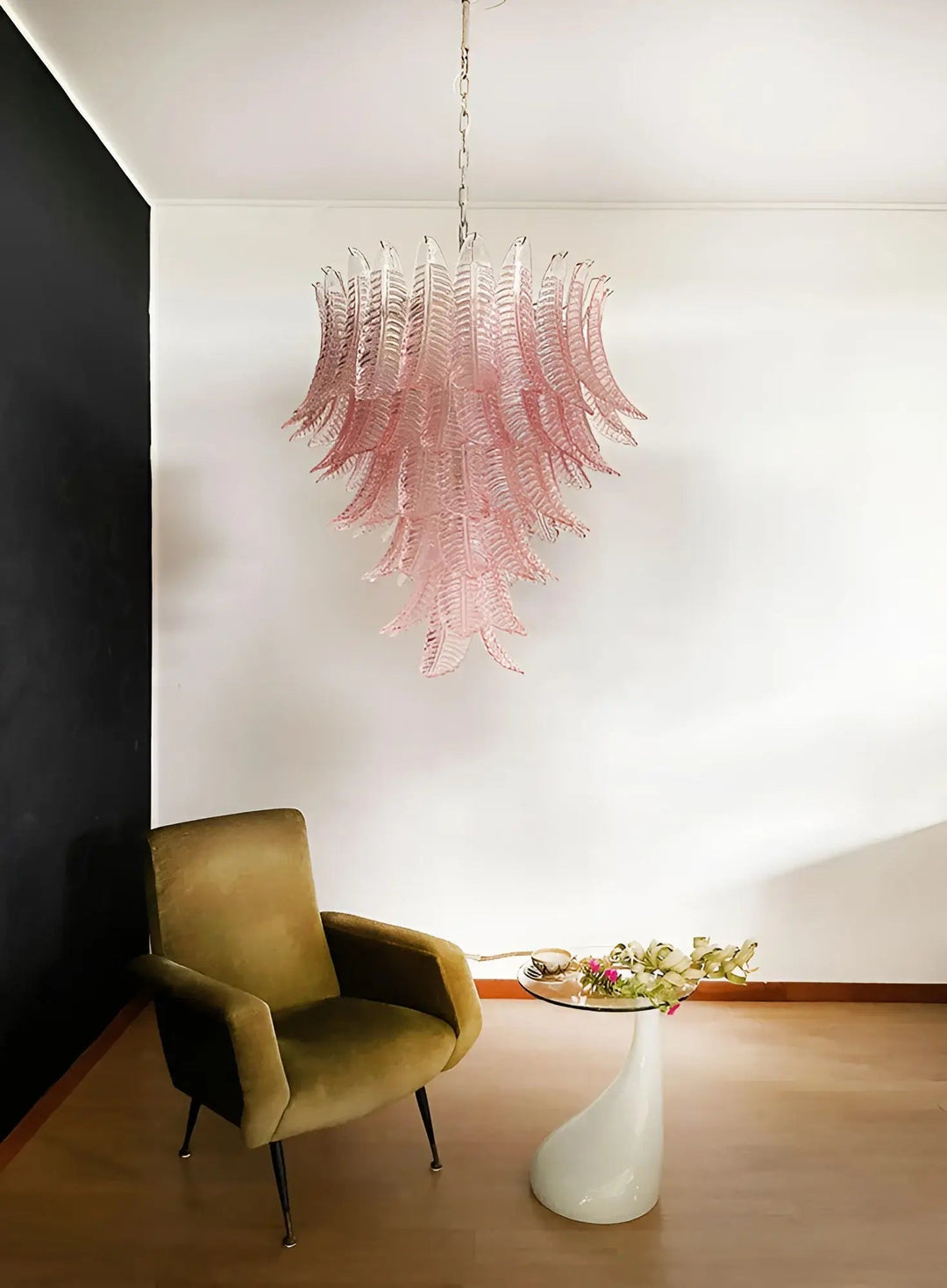 Liorisian lampadario Rosa Foglie in vetro di Murano Stratificato a Cascata romantico