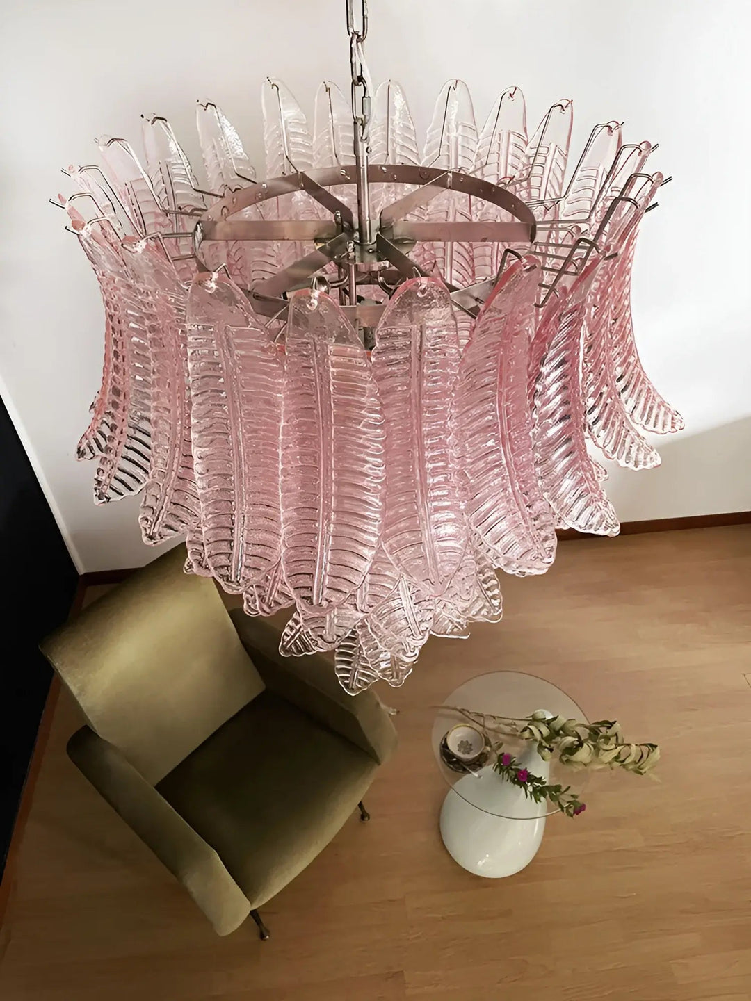 Liorisian lampadario Rosa Foglie in vetro di Murano Stratificato a Cascata romantico