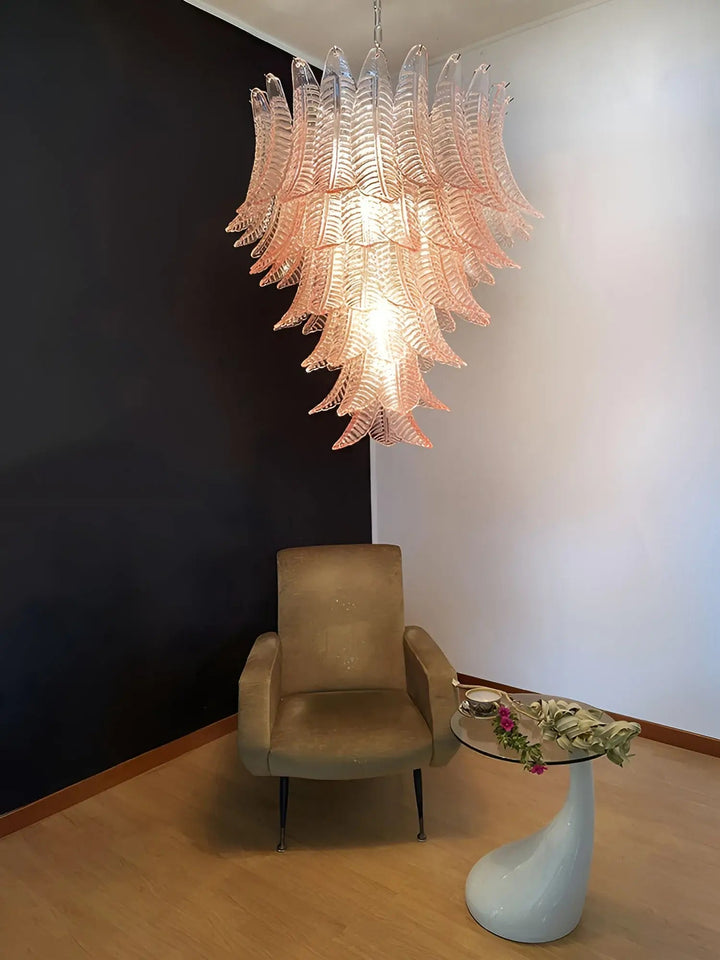 Liorisian lampadario Rosa Foglie in vetro di Murano Stratificato a Cascata romantico