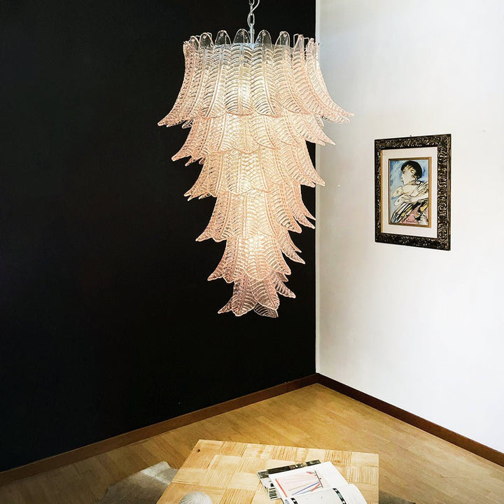 Liorisian lampadario Rosa Foglie in vetro di Murano Stratificato a Cascata romantico