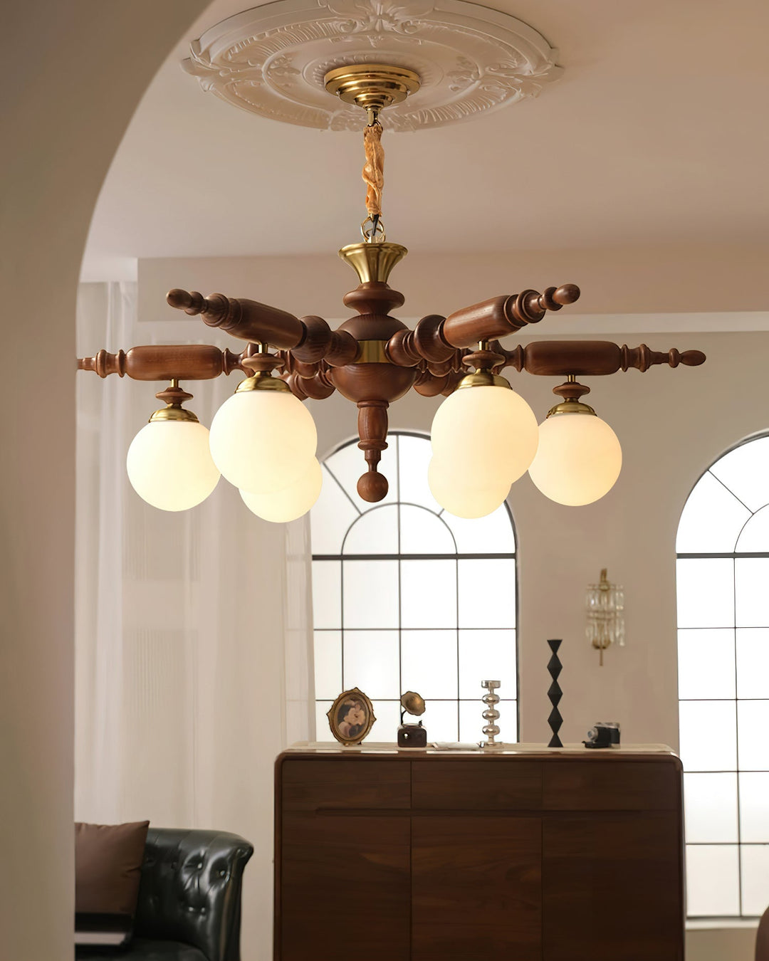 Olvenir lampadario in legno Rustico e vetro