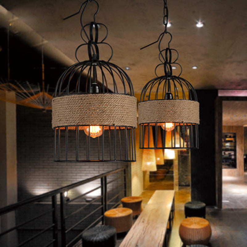 Epoch Design Metallo/Corda LED Sospensione Nero Soggiorno/Bar/Ristorante