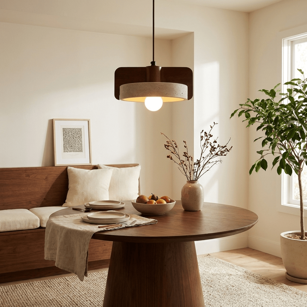 Squircle lampada a sospensione in travertino e legno cilindrico