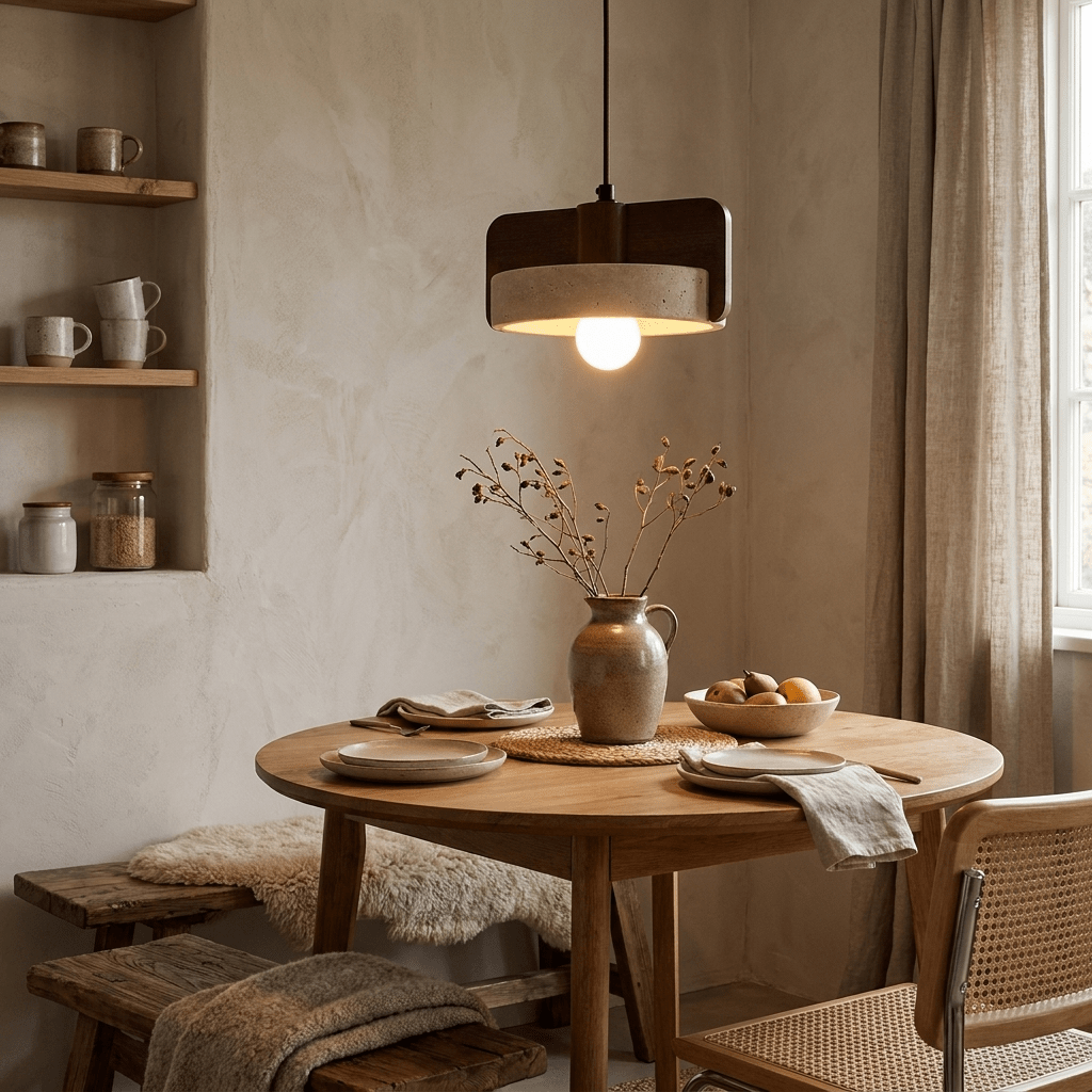 Squircle lampada a sospensione in travertino e legno cilindrico