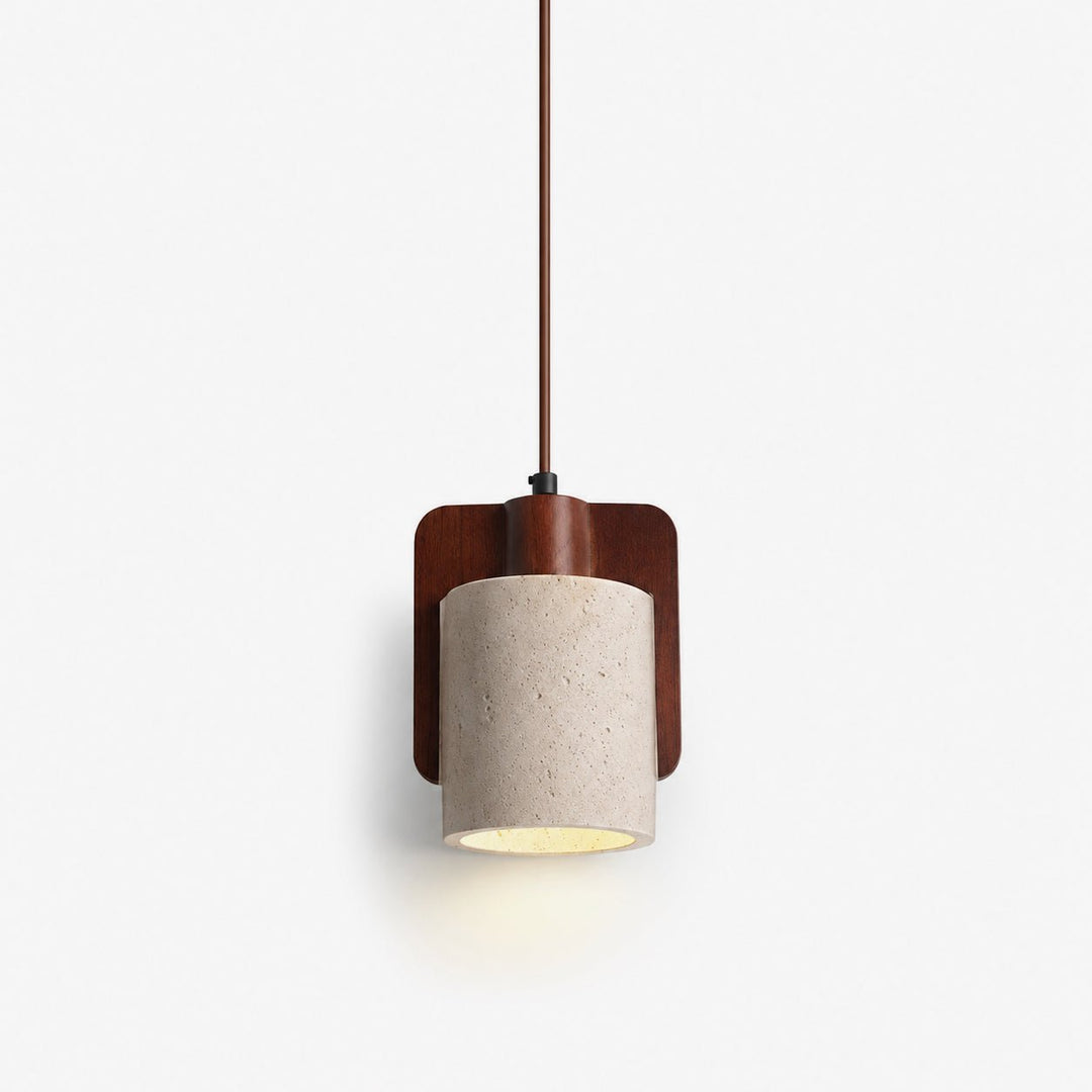 Squircle lampada a sospensione in travertino e legno cilindrico