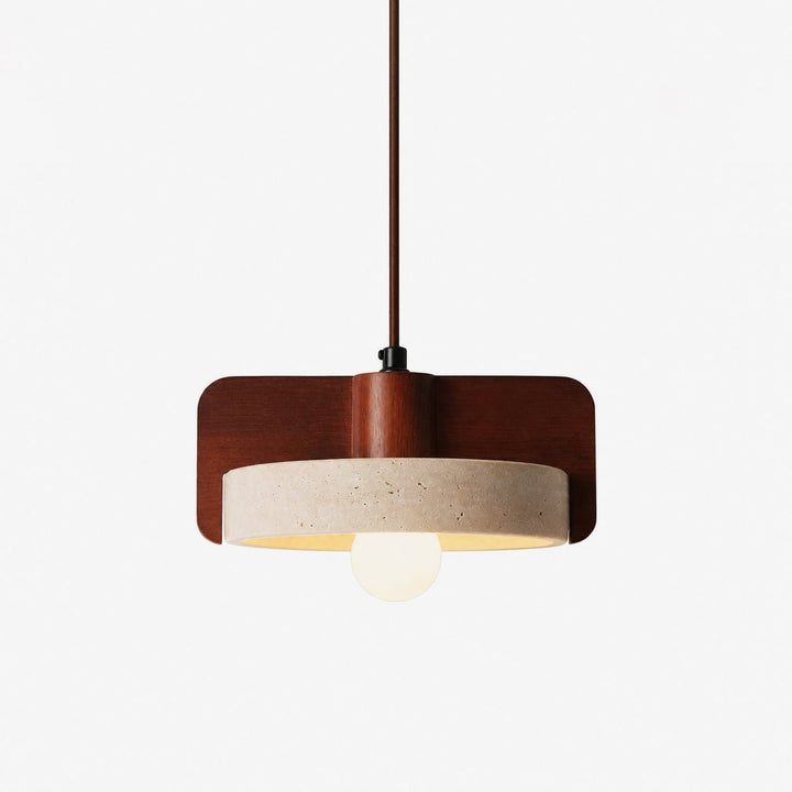 Squircle lampada a sospensione in travertino e legno cilindrico