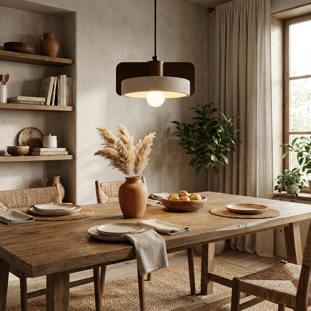Squircle lampada a sospensione in travertino e legno cilindrico