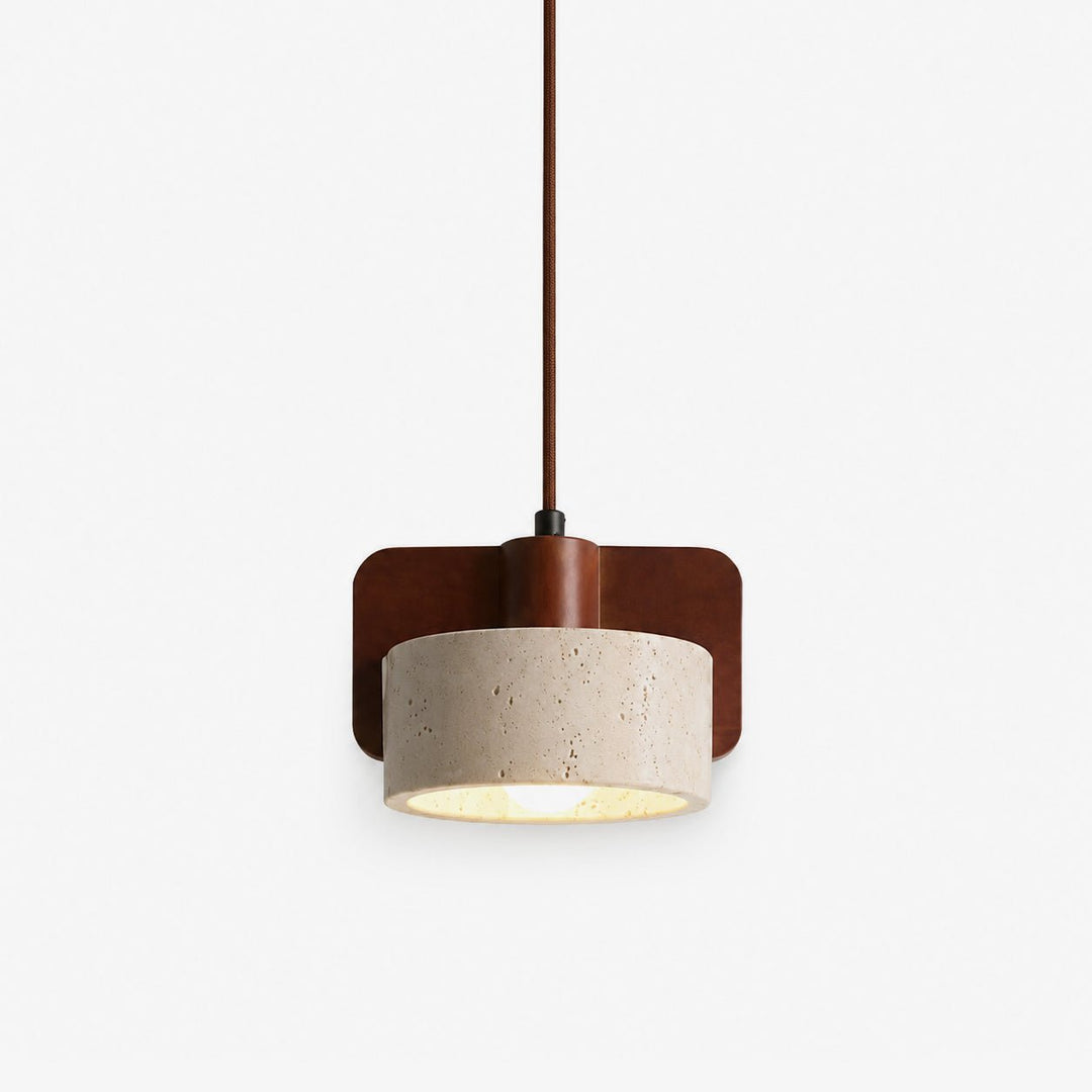Squircle lampada a sospensione in travertino e legno cilindrico