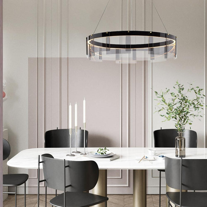 Eireriel lampadario LED Anello nero vetro moderno