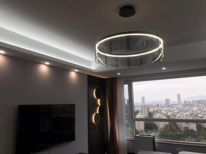 Eireriel lampadario LED Anello nero vetro moderno