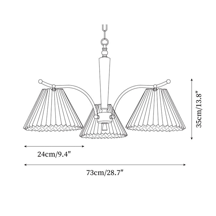 Lampadario Pleated Fabric Shades Walnut ottone Arms Warm Retro in legno