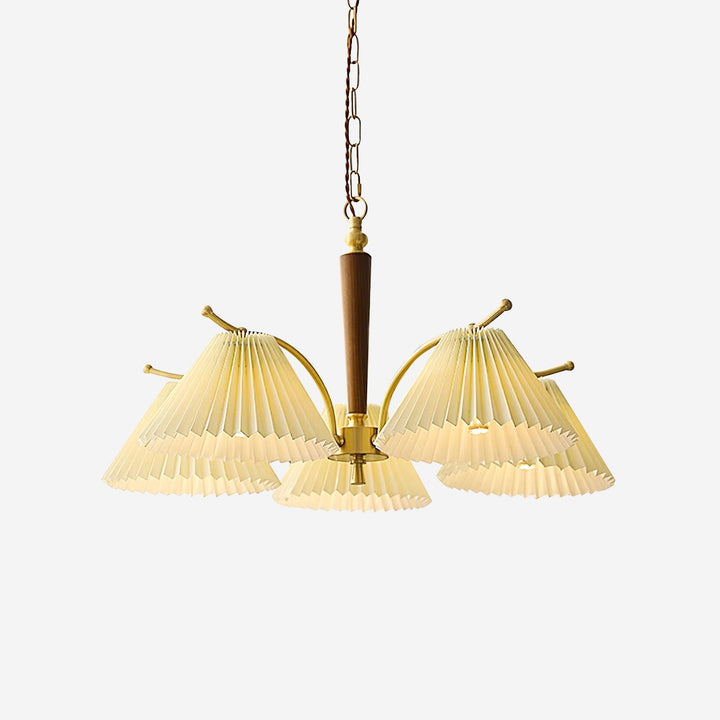 Lampadario Pleated Fabric Shades Walnut ottone Arms Warm Retro in legno