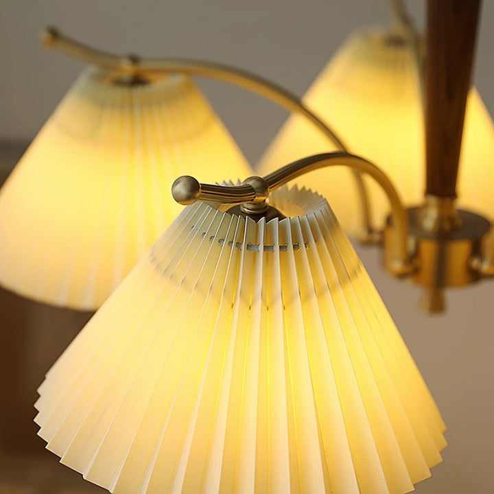 Lampadario Pleated Fabric Shades Walnut ottone Arms Warm Retro in legno
